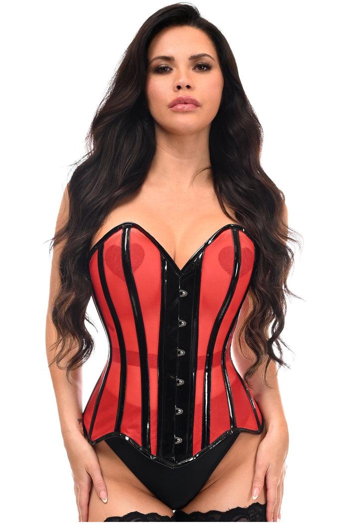 daisy beachwear Top Drawer Red Mesh Net w/Patent Steel Boned Overbust Corset