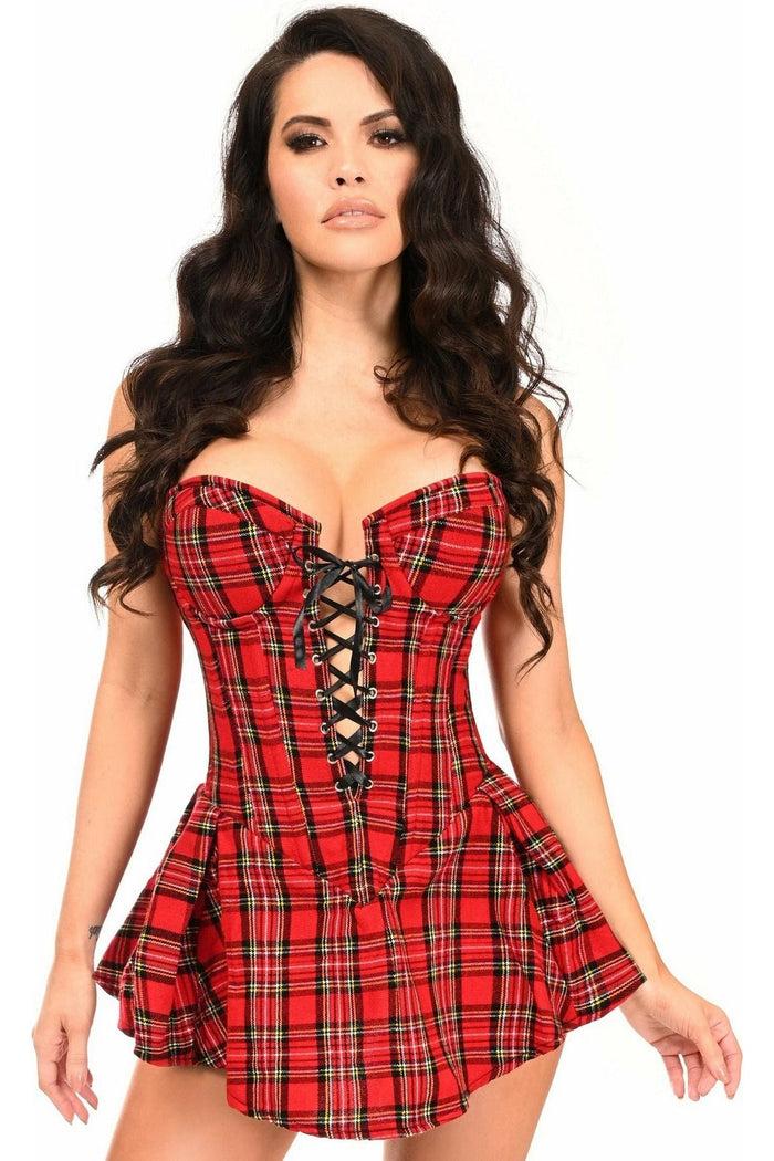 daisy beachwear Top Drawer Red Plaid Steel Boned Corset Dress