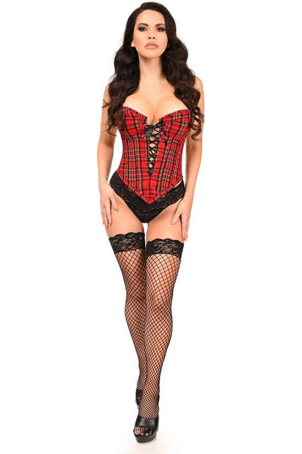 Daisy Beachwear Top Drawer Red Plaid Steel Boned Lace-Up Bustier
