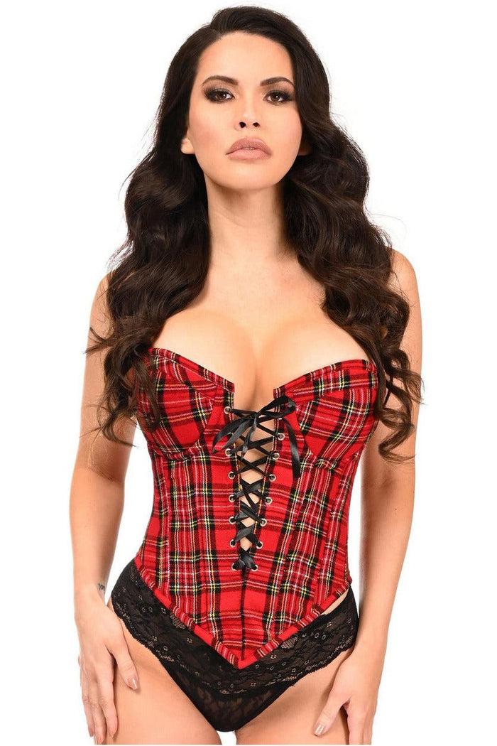 daisy beachwear Top Drawer Red Plaid Steel Boned Lace-Up Bustier