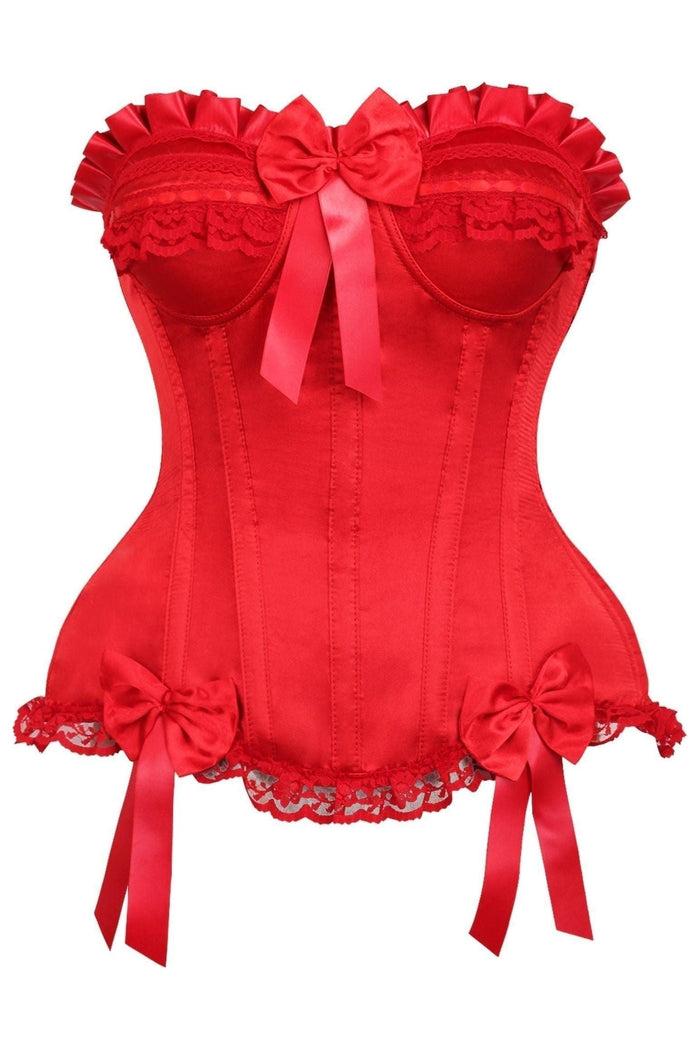 daisy beachwear Top Drawer Red Satin Steel Boned Burlesque Corset