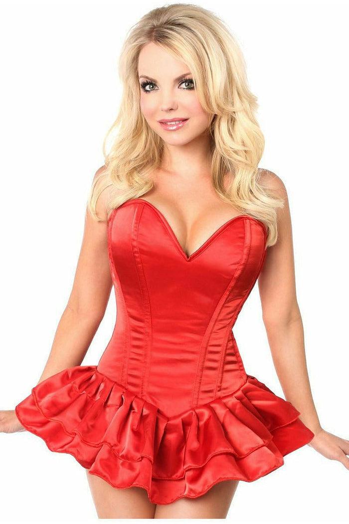 daisy beachwear Top Drawer Red Satin Steel Boned Corset Dress