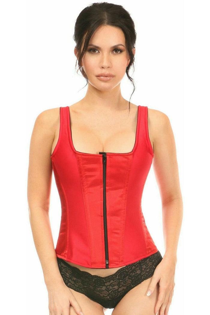 daisy beachwear Top Drawer Red Satin Steel Boned Corset w/Straps