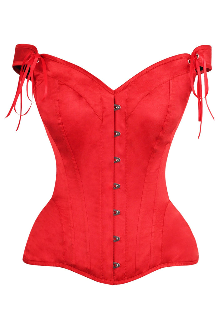 daisy beachwear Top Drawer Red Satin Steel Boned Corset w/Straps