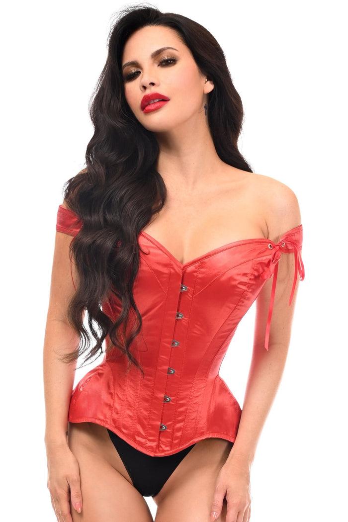 daisy beachwear Top Drawer Red Satin Steel Boned Corset w/Straps