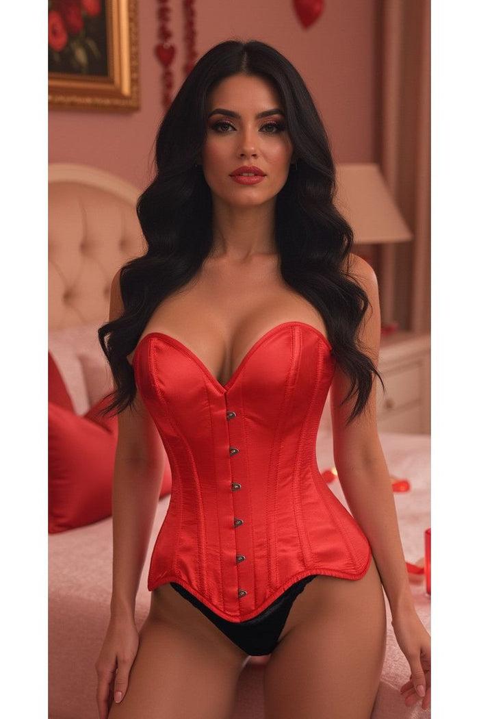 daisy beachwear Top Drawer Red Satin Steel Boned Overbust Corset