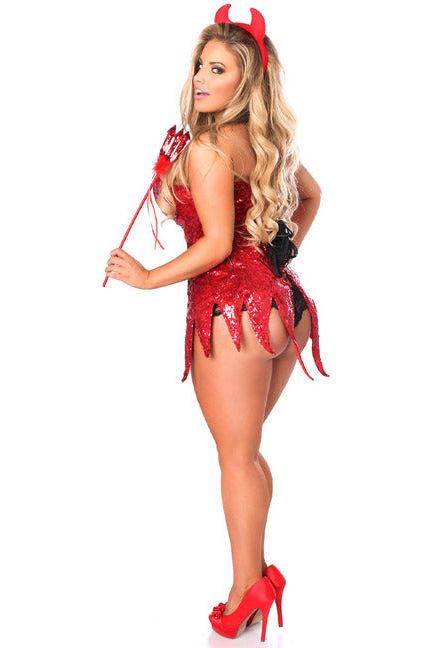 Daisy Beachwear Top Drawer Red Sequin Devil Corset Dress Costume