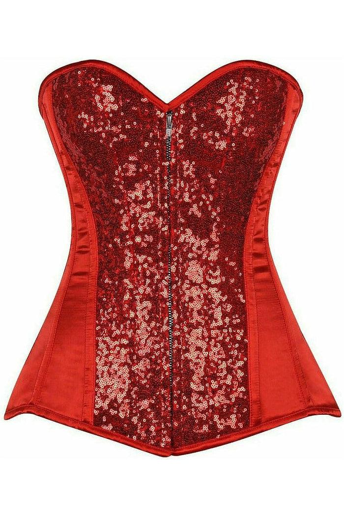 daisy beachwear Top Drawer Red Sequin Steel Boned Corset