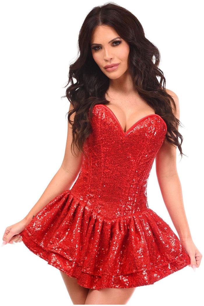 Daisy Beachwear Top Drawer Red Sequin Steel Boned Mini Corset Dress