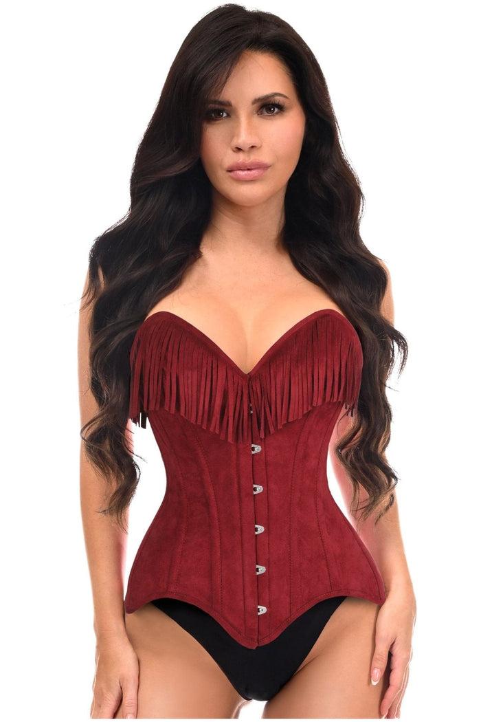 daisy beachwear Top Drawer Red Suede Steel Boned Overbust Corset w/Fringe