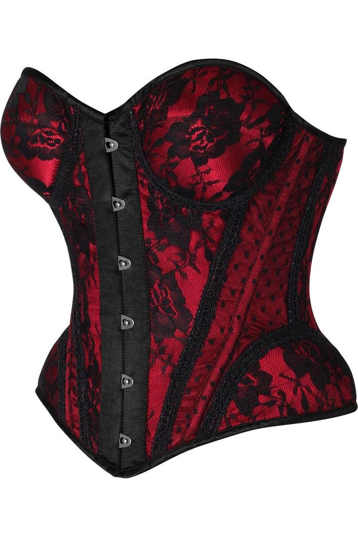 Daisy Beachwear Top Drawer Red W/Black Lace Steel Boned Underwire Bustier Corset