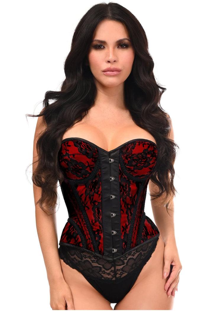 daisy beachwear Top Drawer Red w/Black Lace Steel Boned Underwire Bustier Corset
