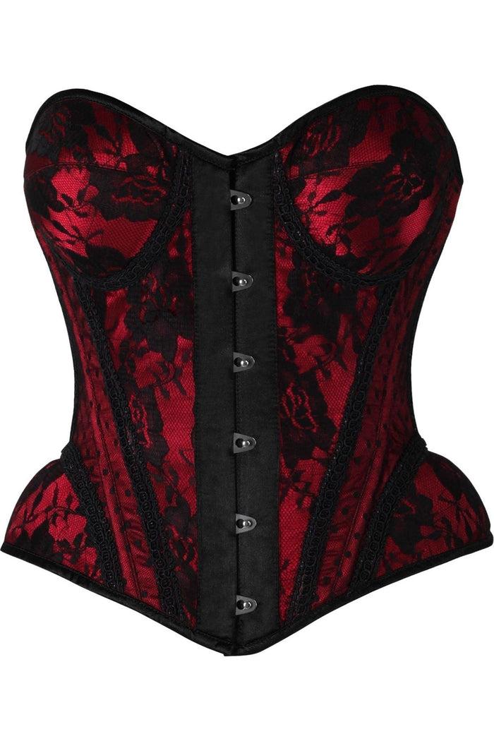 daisy beachwear Top Drawer Red w/Black Lace Steel Boned Underwire Bustier Corset