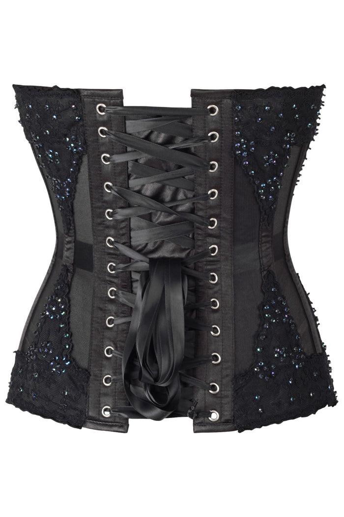 Daisy Beachwear Top Drawer Sheer Black Mesh & Beaded Steel Boned Overbust Corset