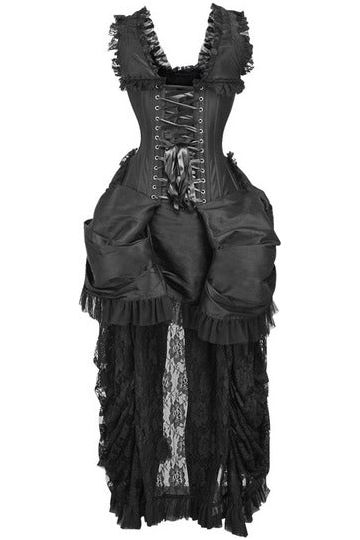 Daisy Beachwear Top Drawer Steel Boned Black Lace Victorian Bustle Corset Dress