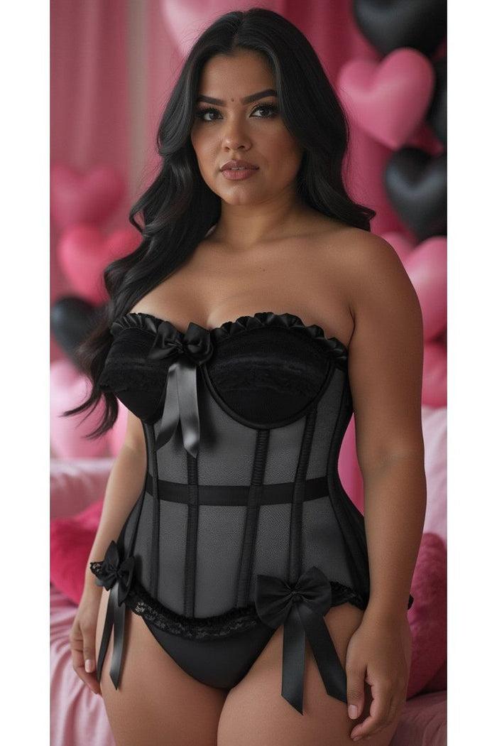 Daisy Beachwear Top Drawer Steel Boned Black Mesh Underwire Bustier Corset