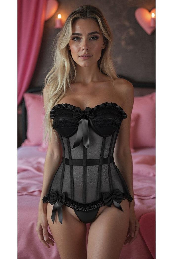 Daisy Beachwear Top Drawer Steel Boned Black Mesh Underwire Bustier Corset