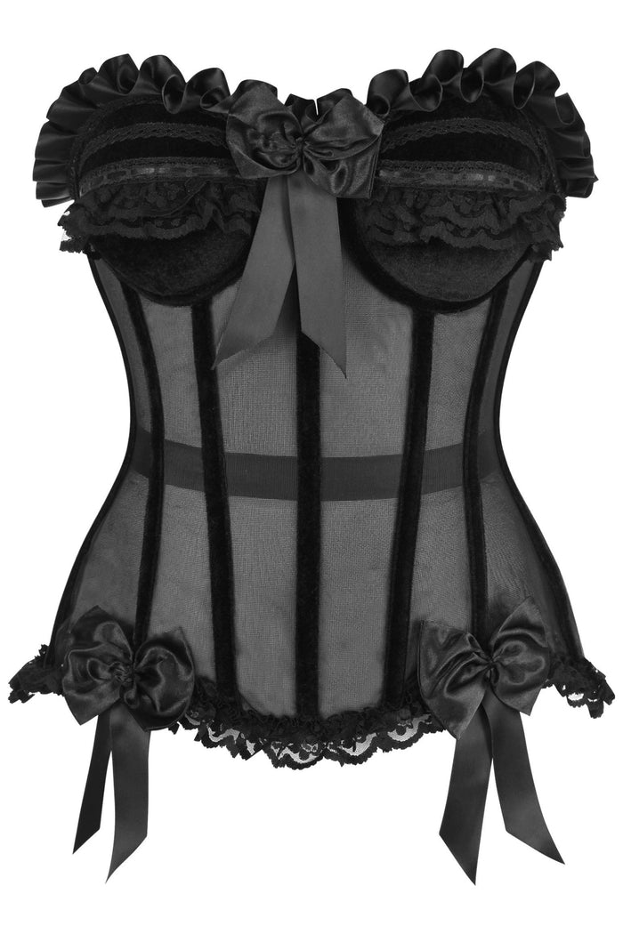 daisy beachwear Top Drawer Steel Boned Black Mesh & Velvet Underwire Bustier Corset