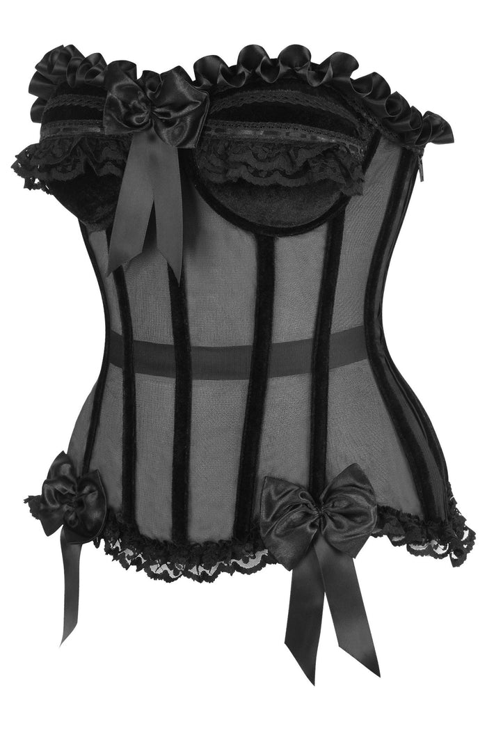 Daisy Beachwear Top Drawer Steel Boned Black Mesh & Velvet Underwire Bustier Corset