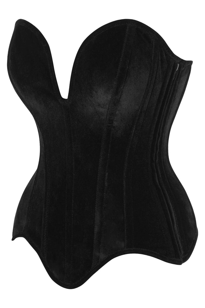 Daisy Beachwear Top Drawer Steel Boned Black Velvet Plunge Neckline Overbust Corset