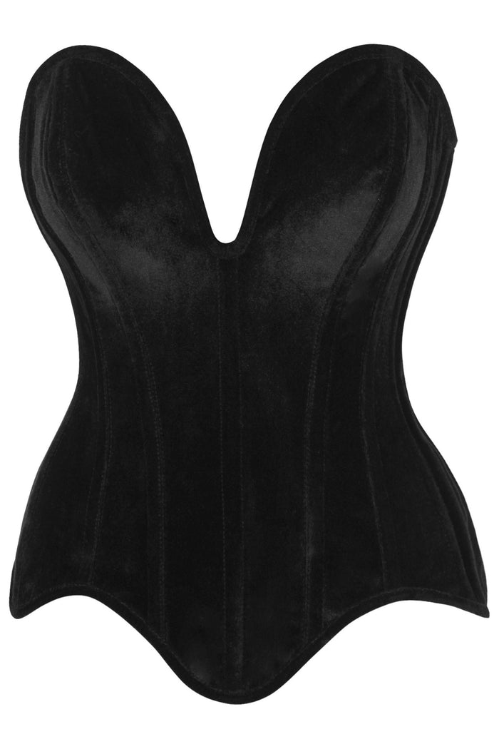 daisy beachwear Top Drawer Steel Boned Black Velvet Plunge Neckline Overbust Corset
