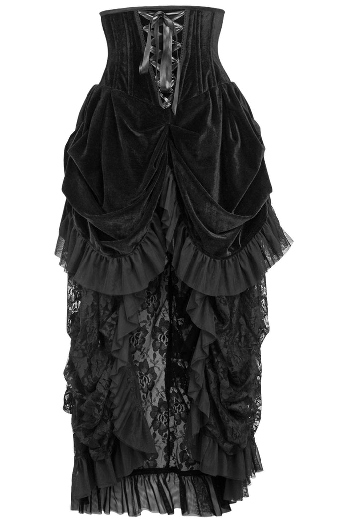 daisy beachwear Top Drawer Steel Boned Black Velvet Victorian Bustle Underbust Corset Dress
