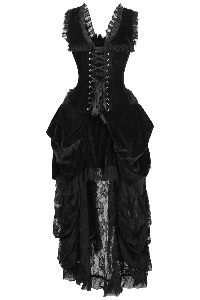 Daisy Beachwear Top Drawer Steel Boned Black Velvet Victorian Bustle Corset Dress