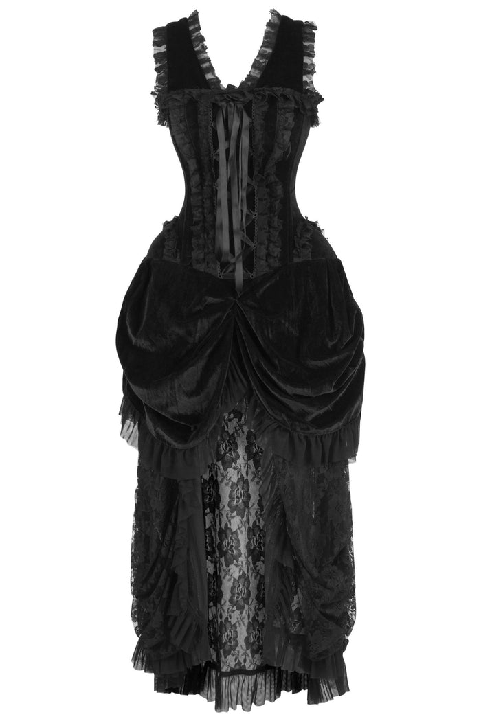 daisy beachwear Top Drawer Steel Boned Black Velvet Victorian Bustle Corset Dress