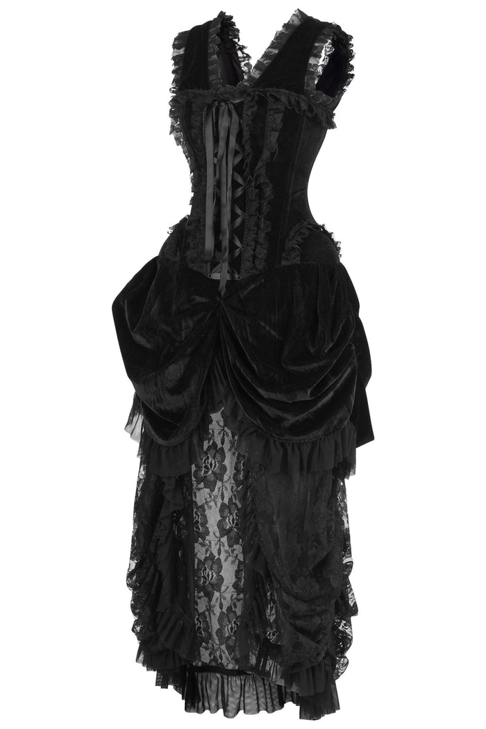 Daisy Beachwear Top Drawer Steel Boned Black Velvet Victorian Bustle Corset Dress