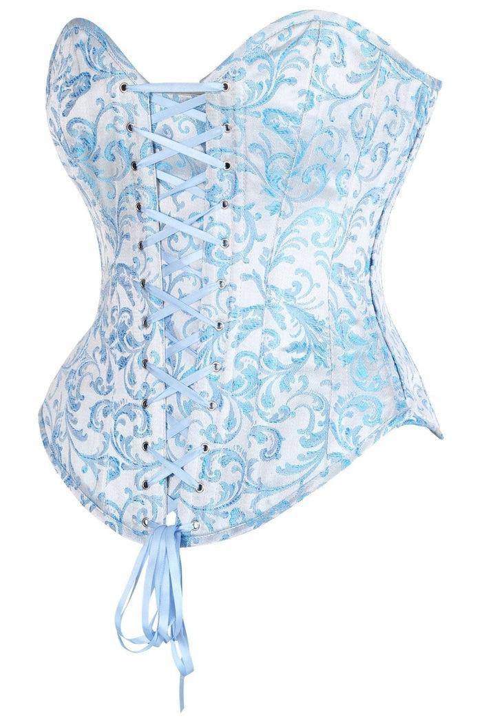 Daisy Beachwear Top Drawer Steel Boned Blue Brocade Overbust Lace-Up Corset Top