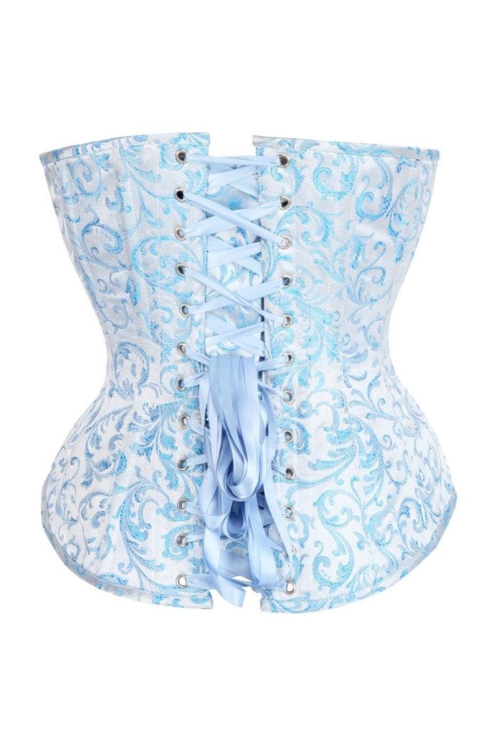 Daisy Beachwear Top Drawer Steel Boned Blue Brocade Overbust Lace-Up Corset Top