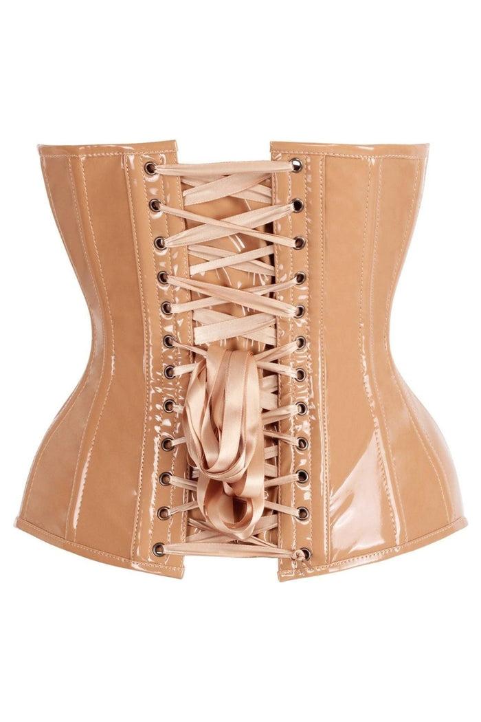 Daisy Beachwear Top Drawer Steel Boned Caramel Patent Plunge Neckline Overbust Corset
