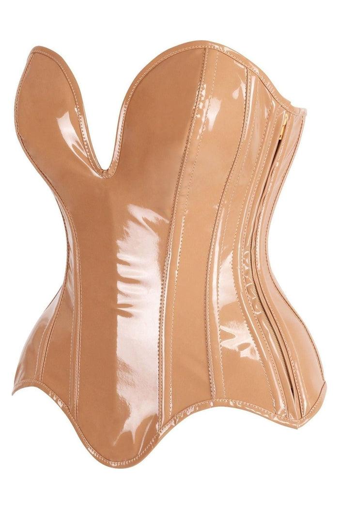 Daisy Beachwear Top Drawer Steel Boned Caramel Patent Plunge Neckline Overbust Corset