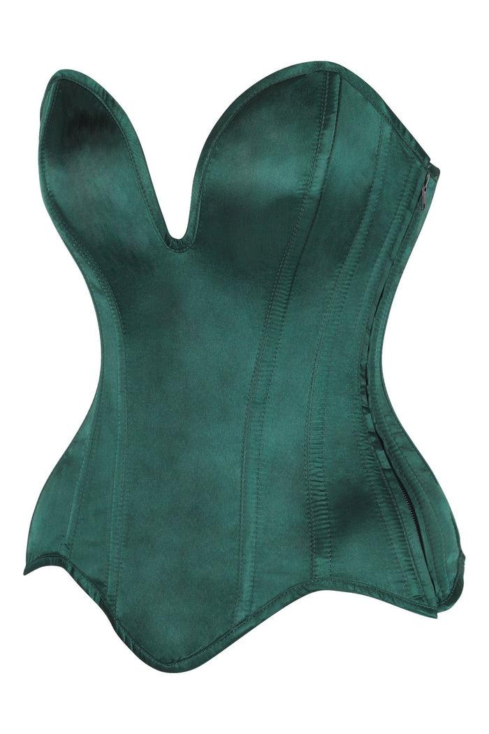 Daisy Beachwear Top Drawer Steel Boned Dark Green Satin Plunge Neckline Overbust Corset