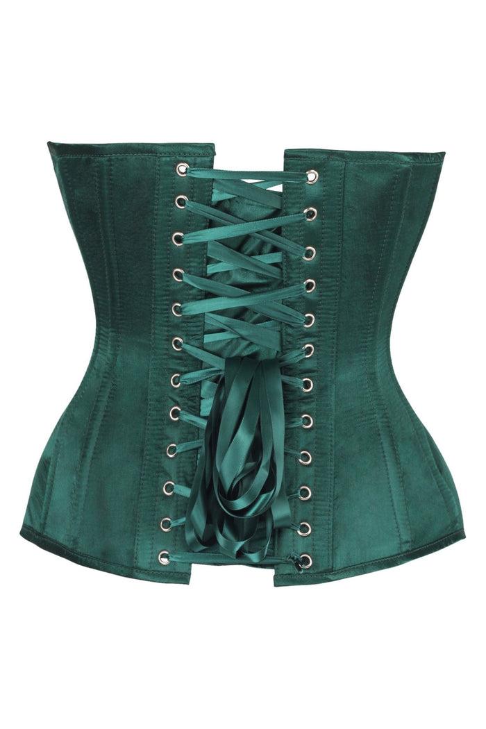 Daisy Beachwear Top Drawer Steel Boned Dark Green Satin Plunge Neckline Overbust Corset