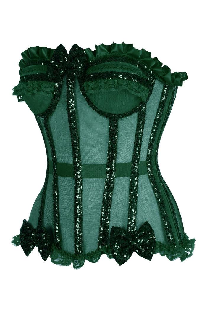 Daisy Beachwear Top Drawer Steel Boned Dark Green Sequin Underwire Bustier Corset