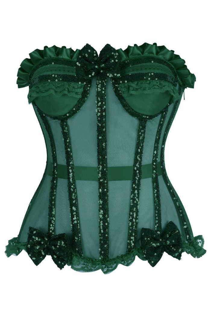 daisy beachwear Top Drawer Steel Boned Dark Green Sequin Underwire Bustier Corset