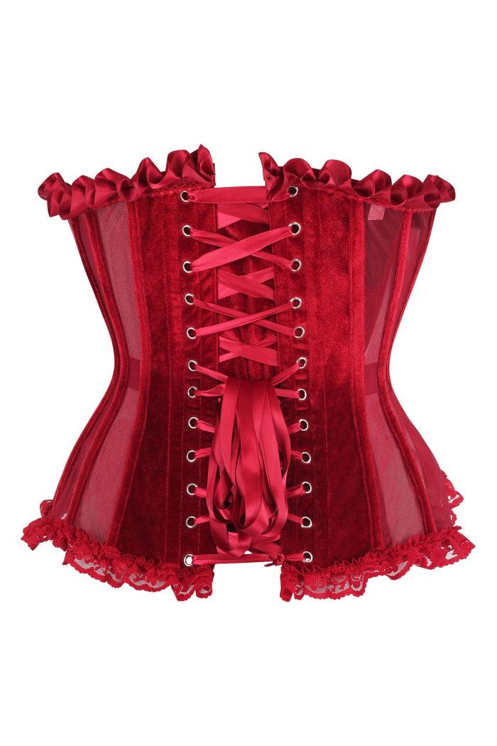 Daisy Beachwear Top Drawer Steel Boned Dark Red Mesh & Velvet Underwire Bustier Corset