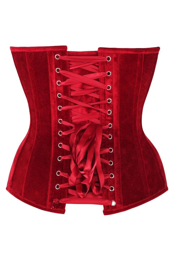 Daisy Beachwear Top Drawer Steel Boned Dark Red Velvet Plunge Neckline Overbust Corset