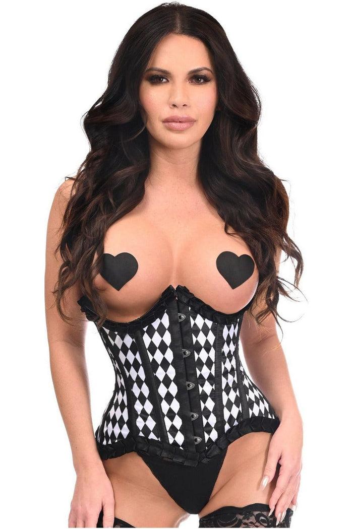 daisy beachwear Top Drawer Steel Boned Diamond Print Underwire Curvy Cut Waist Cincher Corset