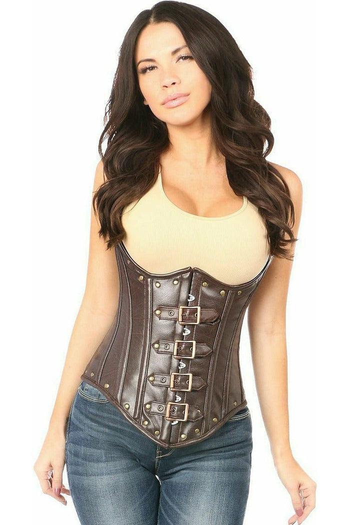 daisy beachwear Top Drawer Steel Boned Distressed Faux Leather Underbust Corset Top
