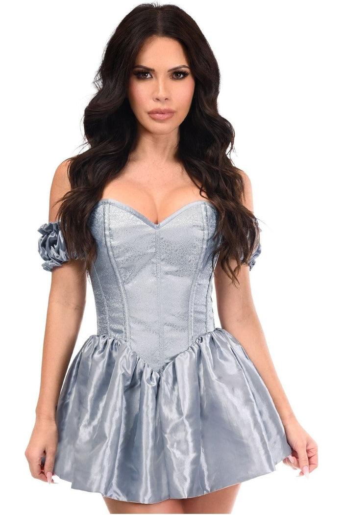 Daisy Beachwear Top Drawer Steel Boned Dusty Blue Brocade & Taffeta Corset Dress