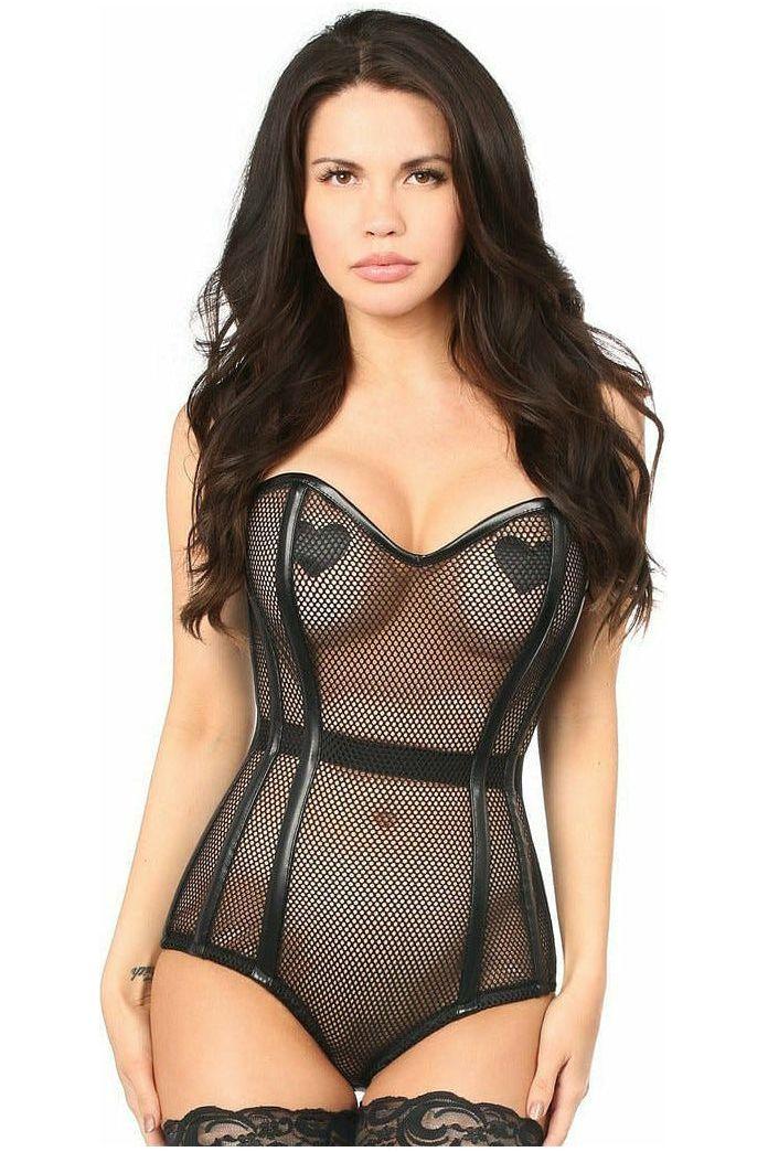 daisy beachwear Top Drawer Steel Boned Fishnet Corseted Bodysuit