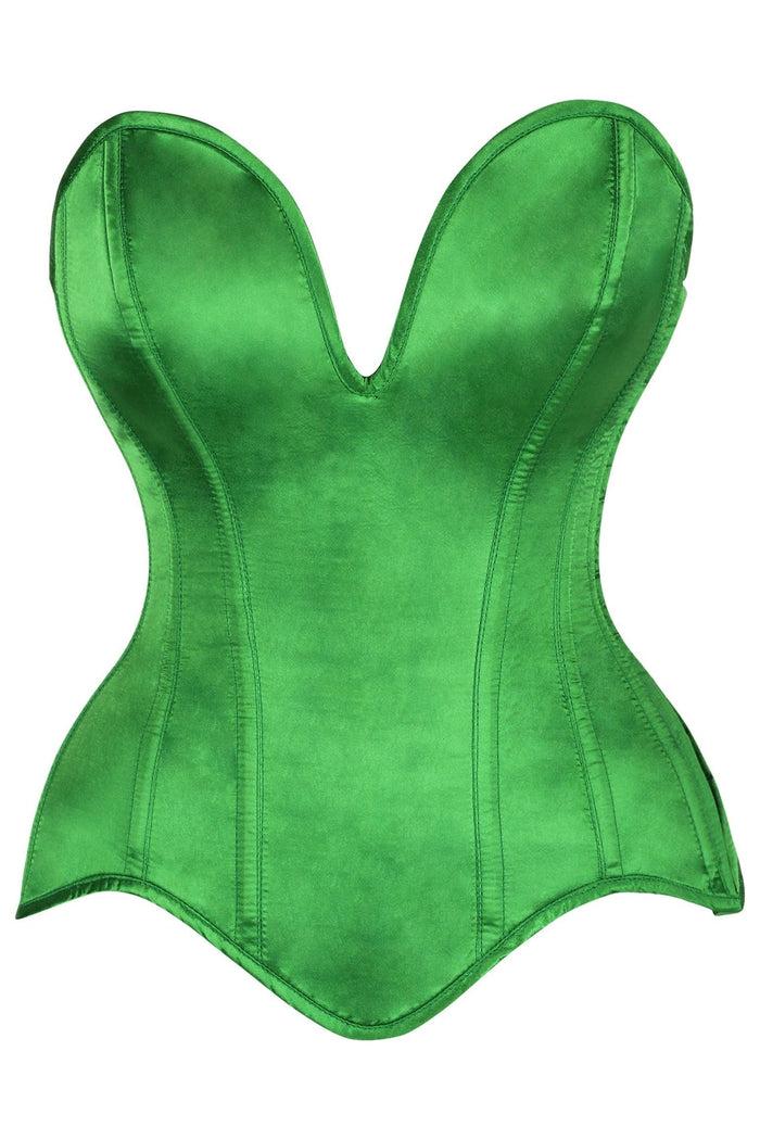 daisy beachwear Top Drawer Steel Boned Green Satin Plunge Neckline Overbust Corset