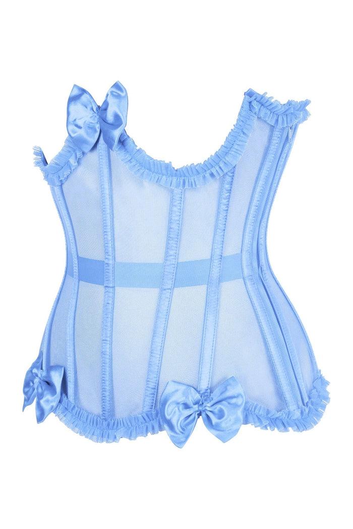 Daisy Beachwear Top Drawer Steel Boned Light Blue Mesh Underwire Burlesque Underbust Corset Cincher
