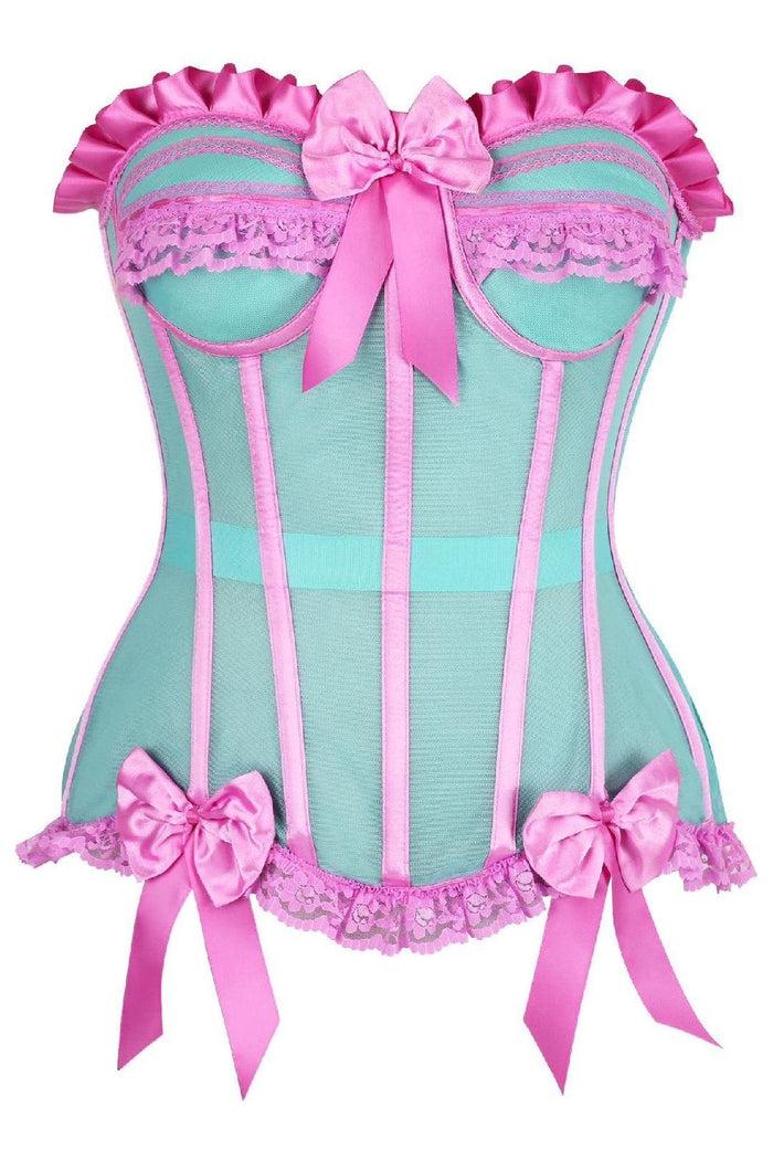 daisy beachwear Top Drawer Steel Boned Mint/Pink Mesh Underwire Bustier Corset