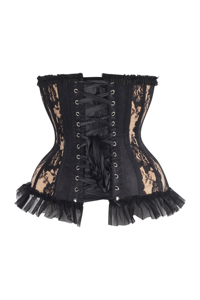 Daisy Beachwear Top Drawer Steel Boned Nude/Black Lace Underwire Burlesque Underbust Corset Cincher