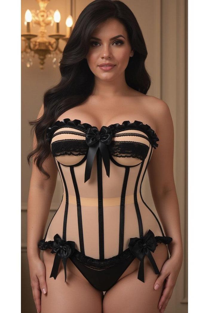 Daisy Beachwear Top Drawer Steel Boned Nude & Black Mesh Underwire Bustier Corset