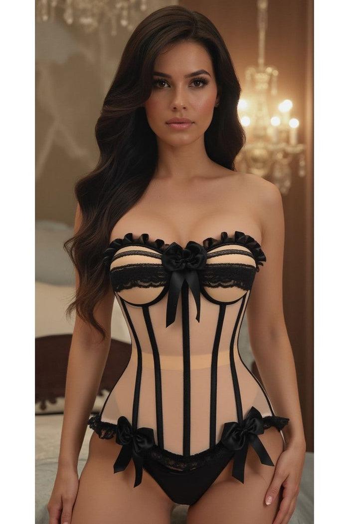 daisy beachwear Top Drawer Steel Boned Nude & Black Mesh Underwire Bustier Corset