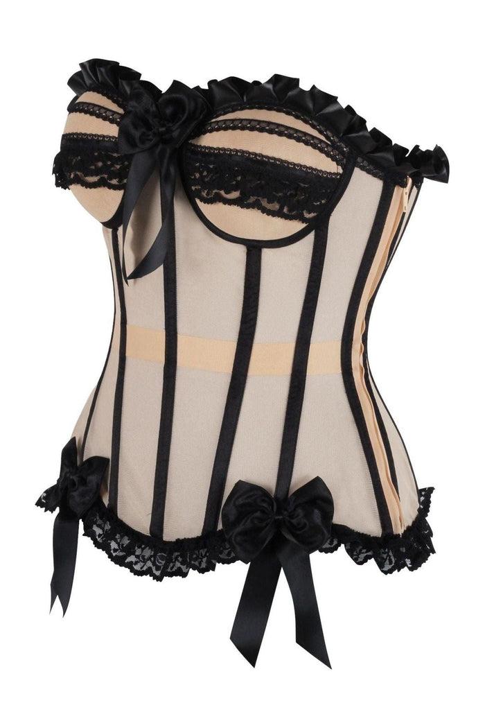Daisy Beachwear Top Drawer Steel Boned Nude & Black Mesh Underwire Bustier Corset